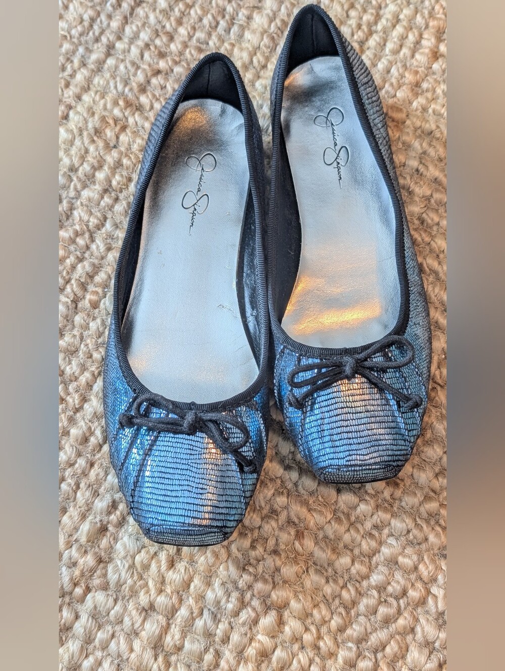 Jessica Simpson Iridescent Navy Ballet Flats with Bow